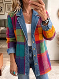 Boho Plaid Corduroy Denim Spliced Jacket