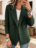 Women Mixed Media Blazer, Knit Sleeve Double‐Breasted Lapel Wool‐Blend Jacket