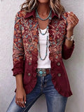Boho-style Vintage Floral Print Ruffled Jacket