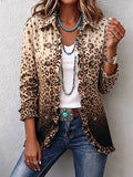 Women's Gradient Leopard Print Shirt Collar Long Sleeve Casual Loose Cotton Cardigan