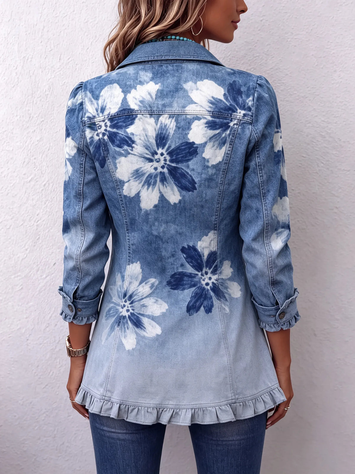 Boho-chic Vintage-inspired Floral Ruffle Jacket
