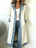 Western Boho Denim‐Knit Spliced Long Cardigan