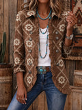 Women's Vintage Floral Print Casual Ruffled Shirt Jacket