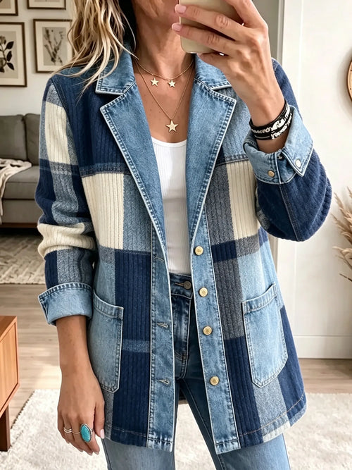 Boho Plaid Corduroy Denim Spliced Jacket