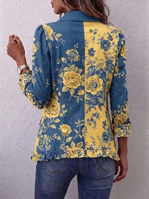Boho-style Vintage Color-block Floral Ruffle Jacket