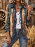 Women's Vintage Floral Print Casual Ruffled Shirt Jacket