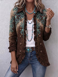 Women's Vintage Floral Print Casual Ruffled Shirt Jacket