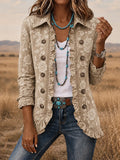 Women's Vintage Floral Art Print Casual Ruffled Shirt Jacket