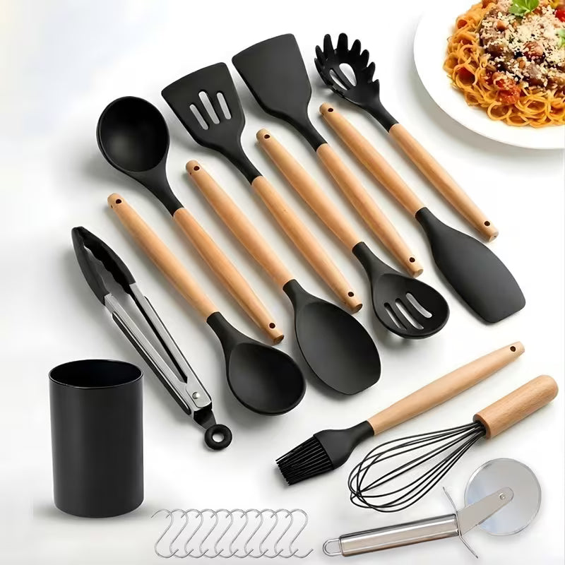 Kitchen Utensils Set -23pcs Silicone Cooking Utensils with Holder, Heat Resistant, Nonstick Cookware Tongs Spatula Spoon Set