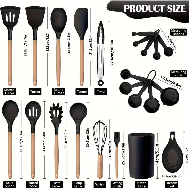 Kitchen Utensils Set -23pcs Silicone Cooking Utensils with Holder, Heat Resistant, Nonstick Cookware Tongs Spatula Spoon Set