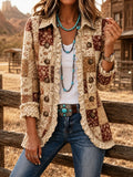 Women's Vintage Patchwork Floral Print Casual Ruffled Shirt Jacket