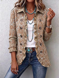 Vintage-style Bohemian Floral Print Ruffled Linen-cotton Jacket