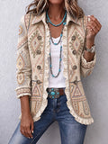 Women's Vintage Bohemian Style Print Casual Ruffled Shirt Jacket