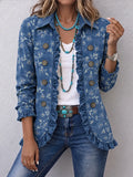 Women's Vintage Floral Print Casual Ruffled Shirt Jacket
