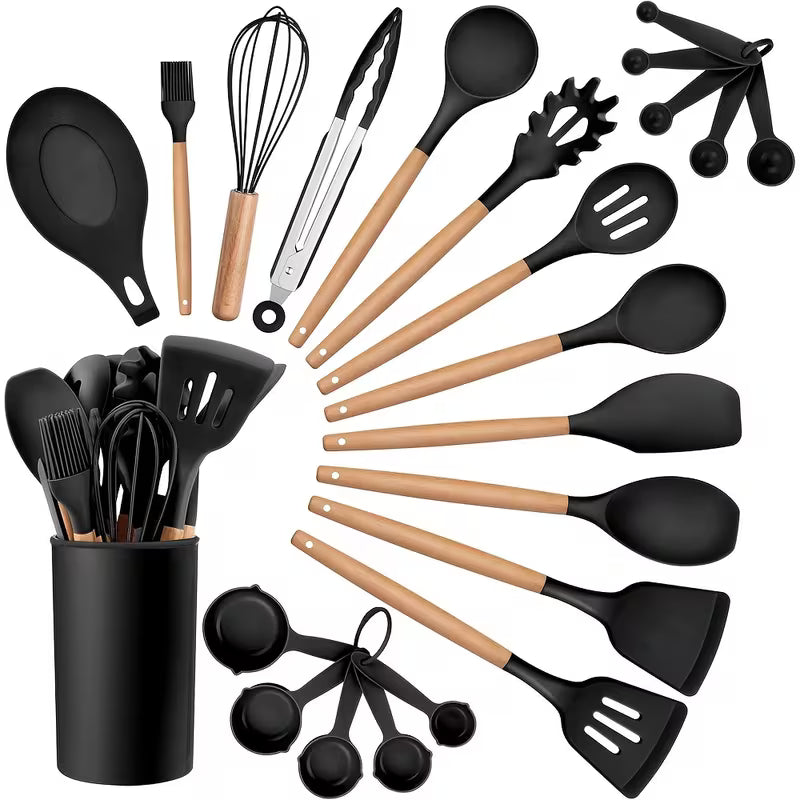 Kitchen Utensils Set -23pcs Silicone Cooking Utensils with Holder, Heat Resistant, Nonstick Cookware Tongs Spatula Spoon Set