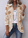 Women's Vintage Floral Art Print Casual Ruffled Shirt Jacket