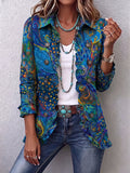 Vibrant Abstract Print Cotton Linen Ruffled Jacket