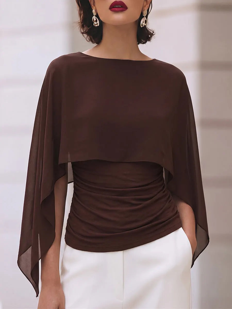 Women's Solid Color Round Neck Cape-style Slim Top