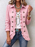 Chic Gingham Ruffled Button-Down Jacket