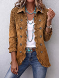 Women's Vintage Western Style Print Casual Ruffled Shirt Jacket