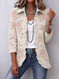 Women's Vintage Floral Art Print Casual Ruffled Shirt Jacket